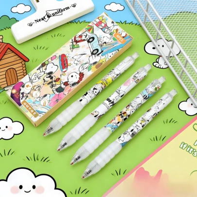 SNOOPY 4支装 Fun Press 中性笔 ST 速干黑色，0.5mm 笔尖，非常适合课堂记录、返校季学习用品、课堂奖励、生日、节日、派对礼物
