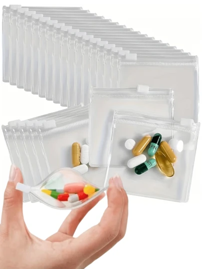10/30pcs Reusable Ziplock Clear Plastic Bags, Travel Jewelry Medicine Storage Pouches With Sliding Lock Seal, Portable Organizer Set For Small Items, Back To School Essential