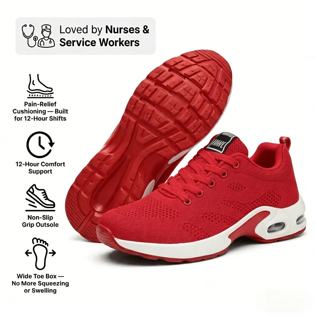 Women's Orthopedic Work Sneakers | 12-Hour Shift Shoes For Foot, Knee & Back Pain Relief, Arch Support, Non-Slip For Nurses & Service Workers - Đỏ - Xem 1