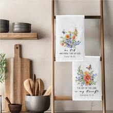2pcs Watercolor Floral & Butterfly With Bible Verse Pattern Kitchen Towels, 40*60cm Soft Microfiber Material, Suitable For Home, Kitchen, Restaurant, Outdoor Camping, Tabletop Cleaning, Dish Drying, Hand Drying, Holiday Gift - Multicolor - View 7