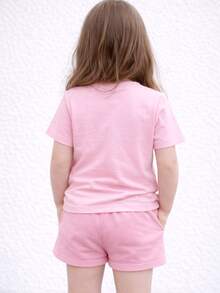 Children's Cotton T-Shirt With Jesus Heart Print @Utista 1214 Personalized Comfortable Soft Blouse - 淺粉色 - 查看 2