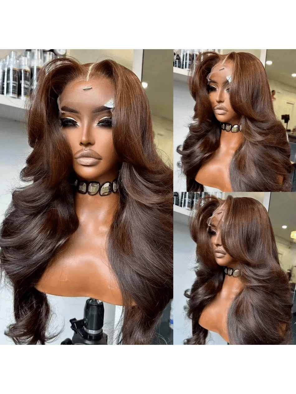 bling hair Perruque Cheveux Humains Body Wave Brun Chocolat 13x4 Lace Frontal 13x6 Lace Front Wig #4 Couleur Soyeux Ondulés Transparent Lace Pre-Plucked Natural Hairline Brazilian Virgin Hair Real Human Hair Wigs 180% Density Glueless Ready To Wear Breathable Cap Long Wavy Hair 18-30 Inch No Shedding Smooth Surface Hair Extension Perruque Femme Naturelle Invisible Lace Frontal Wigs Chocolate Brown Wavy Hair Wig 180% Density Thick Hair Ends Smooth Texture Easy To Install Deep Parting Space Remy Hair Collection Brown Wavy Wig Durable Silk Texture Full Volume Soft Touch Professional Hair Design Wavy Pattern Breathable Elastic Mesh High Quality Swiss Lace Frontal Brun Chocolat Wavy Style - S4 - 查看 1