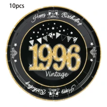 30 pièces/set Fournitures pour fête d'anniversaire de 30 ans, thème vintage 1996 Vaisselle, assiettes, serviettes, gobelets, vaisselle noire et dorée, unisexe - 1966 - Voir 11