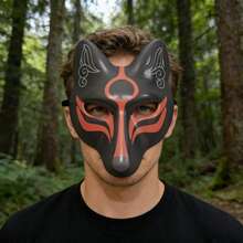 1pc Halloween Party Costume LARP Cosplay PU Leather Fox Mask - Multicolor - View 2