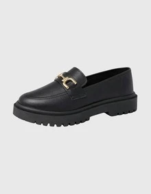 Women's Platform Loafer With Gold Detail - Casual And Elegant - 黑色 - 查看 3