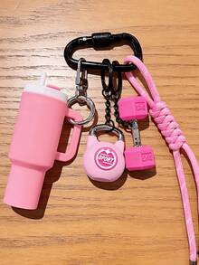 1件套全新DIY编织绳钥匙扣套装，黑粉色包包挂件套装，DIY手工组装健身系列橡胶钥匙扣，高颜值杠铃迷你哑铃挂件包包装饰，礼品配件，适合装饰包包、钱包，钥匙扣挂件，情人节礼物（女士），新年礼物（男士），教师节礼物，女友礼物 - 彩色 - 查看 5