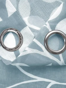 1pc Blue Leaf Print Waterproof Reusable Washable Curtain, Rope Loop Linen-Look Sheer Leaf Print Curtain, Suitable For Windows, Living Room, Bedroom, Bathroom, Kitchen - Baby Blue - View 7