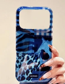 Luxury Leopard Print Patchwork Wavy Eagle Claw Tiger Stripe Phone Case, Compatible With IPhone 17 Pro Max, 17 Pro, 17 Air, 17, 12, 13, 14, 15, 16 Pro Max, 14 Plus, 15 Plus, 16 Plus, 11, 17, 16, 15, 14, 13, 12, Glossy Protective Cover Travel Essential - 藍色 - 查看 2