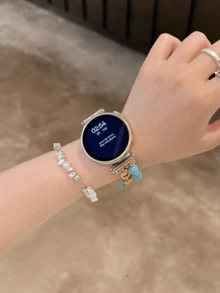 18mm/20mm/22mm 不对称金属表带 - 时尚替换表带，适用于三星 Galaxy Watch 6/5/4（40mm/44mm）、Galaxy Watch 5 Pro、Galaxy Active 2、Watch 6/4、GT4/GT3/GT2 Pro，蝴蝶扣设计，舒适耐用，男女通用 - 綠松石 - 查看 5