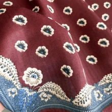 1pc Herringbone & Cashew Print Scarf, Fashionable Faux Linen Velvet Neckerchief, Paisley Print Bandana - FR202-1 Burgundy - View 3
