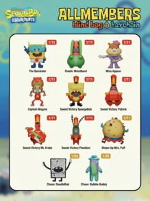 SPONGEBOB 海绵宝宝官方授权盲盒钥匙扣（1个）- 3D泡沫盲盒人偶包夹&挂件拉链钥匙圈背包配件收藏礼品 - 海绵宝宝、派大星、珊迪、章鱼哥、蟹老板、痞老板、泡芙妈妈、涂鸦宝宝、泡泡伙伴 - 彩色 - 查看 2