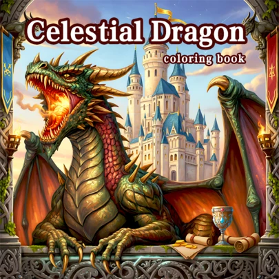 GDTME The Dragon Series: 1 Adult Coloring Book, With A Cover Featuring A Giant Dragon Spewing Fire In Front Of A Castle, Rich In Scale And Armor Details, Exuding An Epic Feel; The Inside Pages Contain Multiple Fantasy Dragon Line Art Designs, Such As A Knight Riding A Dragon, A Dragon With A Queen, An Elf Dragon Companion, And A Sunflower Dragon Pattern, With Delicate And Stunning Lines, Suitable For Fantasy Enthusiasts To Unleash Their Creativity And Unlock The World Of Dragons And Magic.