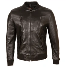 AVIATRIX Men's Real Leather Bomber Jacket E0DB - Black - View 1