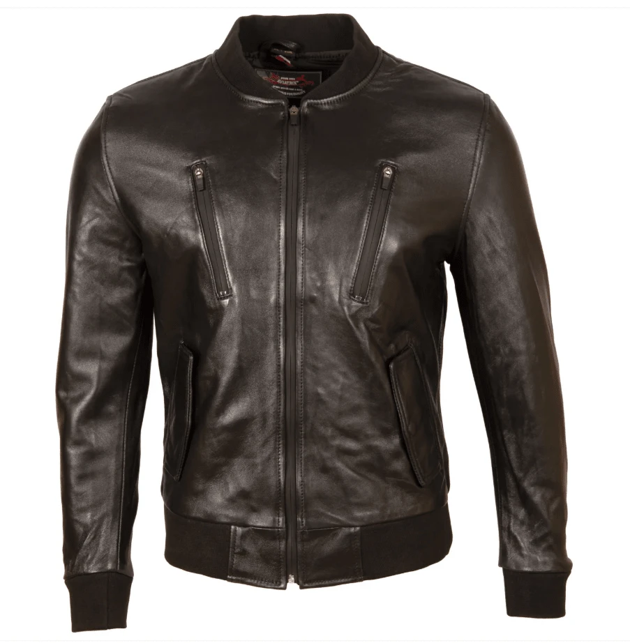 AVIATRIX Men's Real Leather Bomber Jacket E0DB - Black - View 1