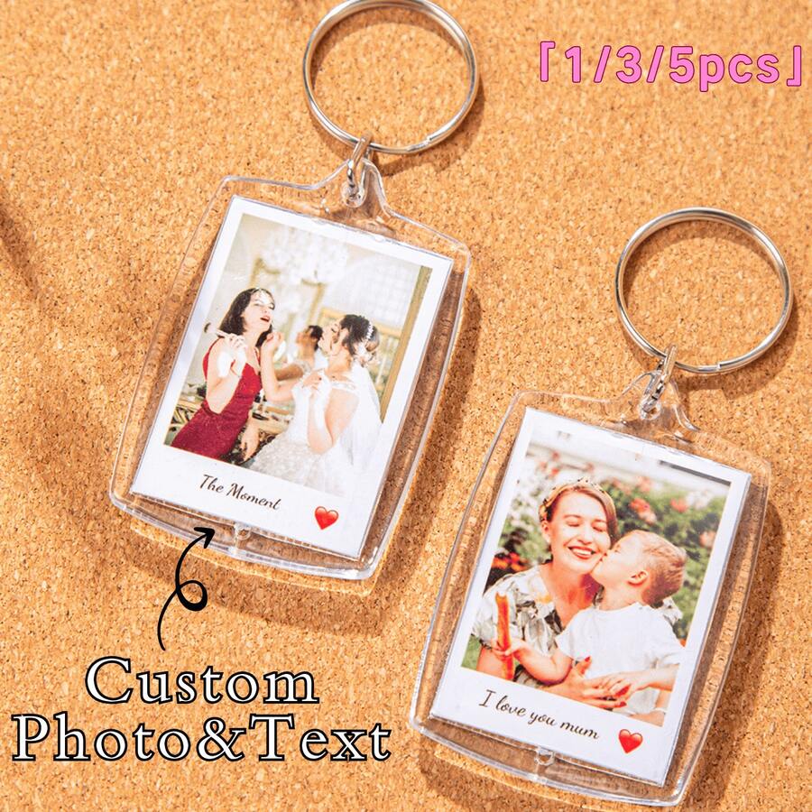 1/3/5pcs Custom Photo And Text Keychain, Personalized Acrylic Keychain, Custom Couple Keychain, Photo Key Ring, Valentine's Day, Birthday's Gift