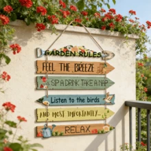 6pcs Charming Garden Rules Spring Floral Wooden Decor Set, Refresh For Spring, Relaxing Slogan Wall Decor, Fence Decor, Garden Decor, Balcony Decor, Spring Decor, Room Decor, Home Decor - Multicolor - View 3