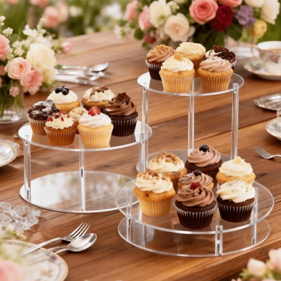 Transparent Acrylic Multi-Tier Cake Stand, Suitable For Wedding Celebration, Outdoor Garden Dessert Display, Easy To Install And Clean, Applicable For Birthday Party, Terrace Gathering, Wedding Dessert Table, Valentine's Day, Ramadan