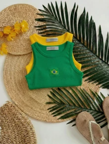 KIT 2 Tank Tops With Embroidered Brazilian Flag - Yellow/Green - View 3