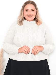 Women's Plus Size High Neck Premium Knit Blouse For Winter, Cold Weather, Elegant, Modern, Long Sleeve, Casual - 離開 - 查看 3