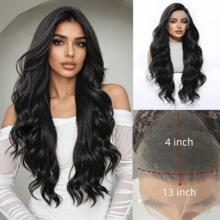 Women' 13*4 Front Lace Wig With 71.12cm Deep Brown Body Hair - -Resistant Fiber Suitable For Daily Wear, Parties, Cosplay & Music Festivals - Look & Easy Maintenance (Lace Cap) - Multicolor - View 14
