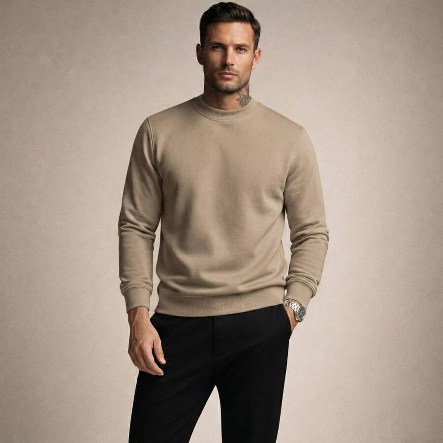 Crew Neck Sweatshirt, Versatile Winter Sweater, Premium Outerwear For Maximum Comfort. - Beis - Ver 1