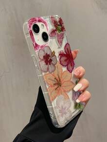 极简TPU防震单气囊仿珍珠刺绣百合花元素手机壳，兼容苹果17、16、15、14、13、12、11 Pro Max、Air及系列，春季礼物，春日派对佳品 - 彩色 - 查看 4