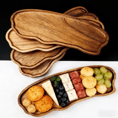 乡村风格花形红木托盘 - 小吃托盘、甜点托盘、餐盘、咖啡茶碟 - 适用于小吃、晚餐、甜点、下午茶、生日、婚礼、派对等各种场合，也适合装饰和摆放在户外餐桌、房间/客厅、厨房、庭院等处。