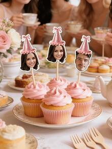 10/25/50/100/150pcs Personalized Face Shape Cupcake Toppers, Birthday Party Decorations, Custom Edible Cake Toppers - Multicolor - View 11