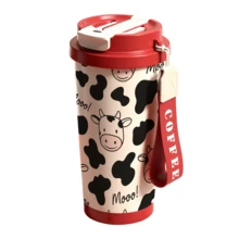 1个/18盎司可爱奶牛花卉图案保温杯，带挂绳 - 保温12小时，保冷24小时 - 防漏可重复使用，适合办公室、学校和野餐 - 时尚可爱，是送给女性和女孩的理想礼物 - 彩色 - 查看 9