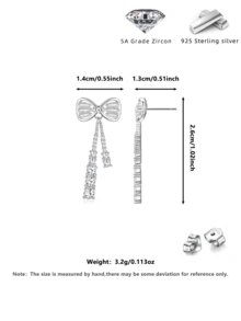 S925纯银立方氧化锆蝴蝶结耳钉，奢华闪耀设计，适合派对/婚礼佩戴，情人节/订婚/周年纪念日送给女友的礼物，附赠礼盒 - 白金 - 查看 2