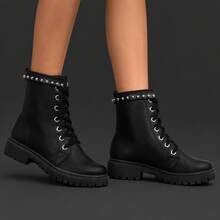 Girls' Tractor-Sole Boots, La Requinte Short Shaft, Combat Boot Style, Comfortable - màu đen - Xem 5