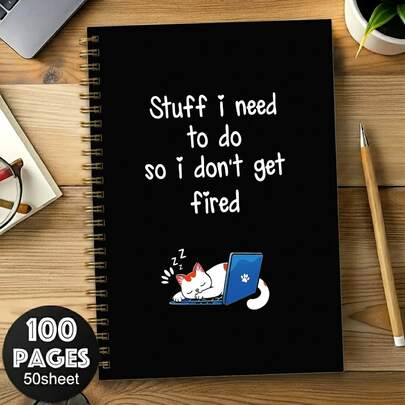 دفتر ملاحظات حلزوني مضحك للبقاء في مكان العمل، قائمة مهام مرسومة بالقطط، غلاف أسود به اقتباسات مضادة للفصل من العمل، لوازم مكتبية إبداعية