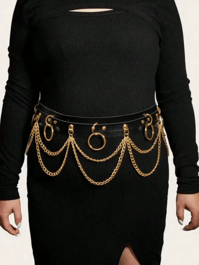 1 Set Women's Dark-Colored Charming Sexy Waist Chain Strap With Tassel, Suitable For Daily Wear