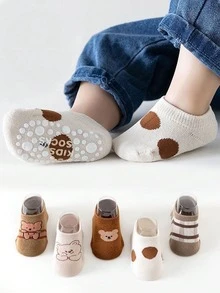5 双防滑卡通动物图案婴儿幼儿船袜，春秋款 - 彩色 - 查看 9