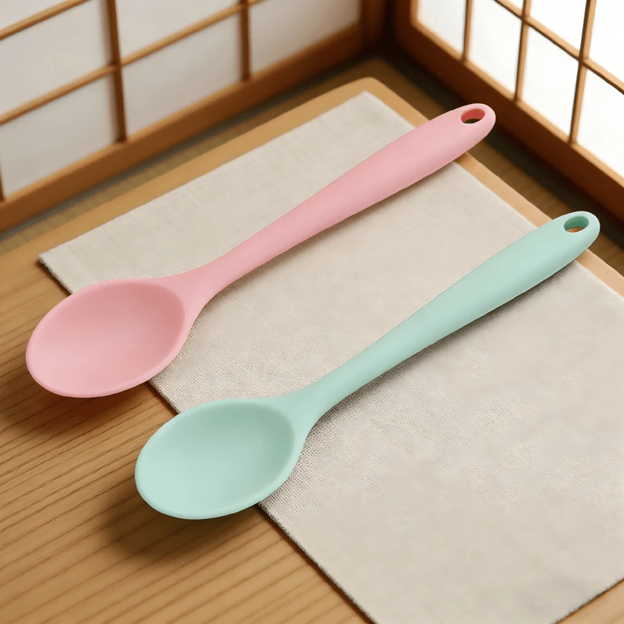2/ 4/6PCS Soft Silicone Cooking Spoon Nonstick Heat Proof Kitchen Utensil Mixing Serving Pink Fluorescent Green - Mint Blue - View 1