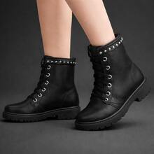 Girls' Tractor-Sole Boots, La Requinte Short Shaft, Combat Boot Style, Comfortable - màu đen - Xem 7