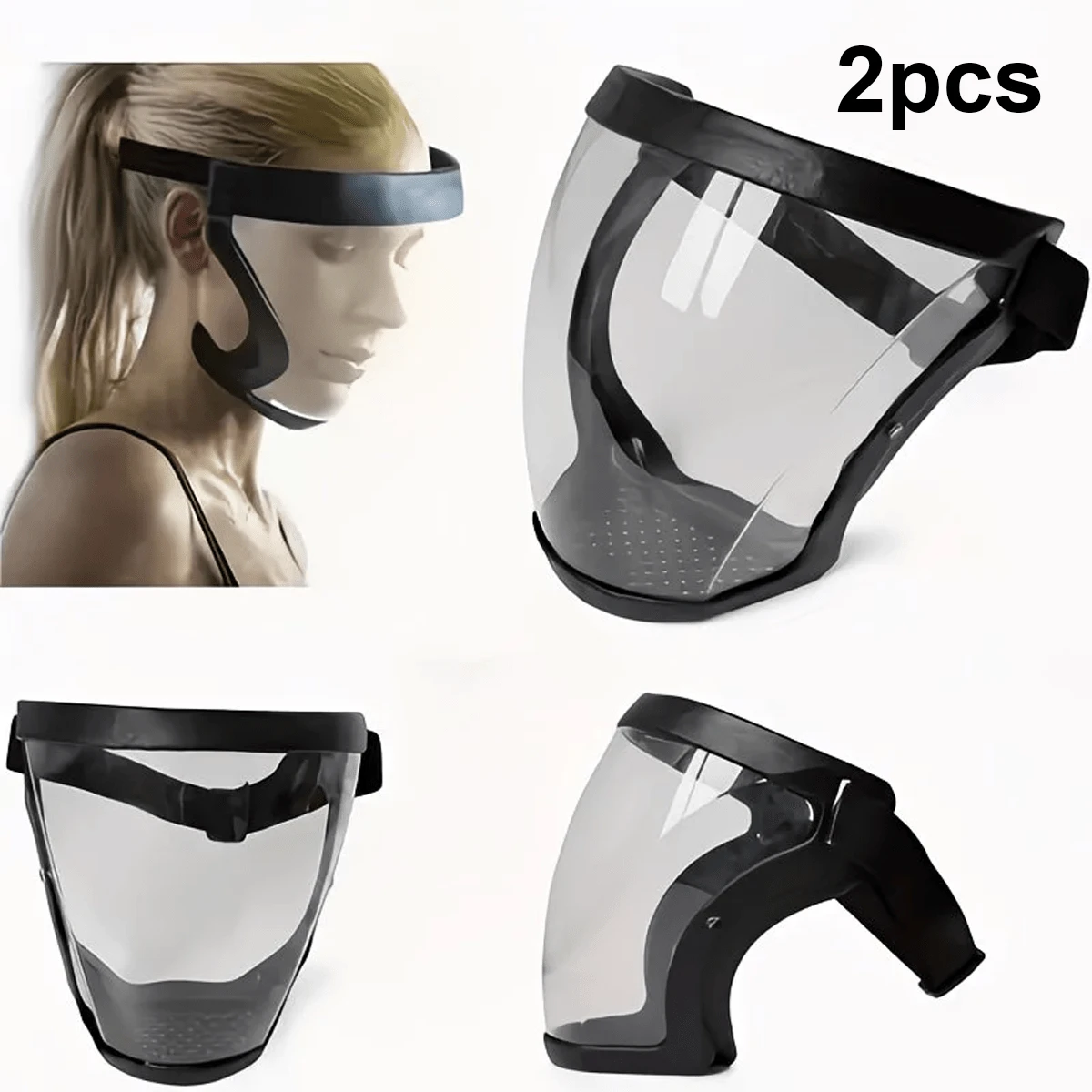 2pcs Super Protective Face Shield,Anti Fog Mask,Adult Clear Face Shield,Plastic Face Mask - A - View 1