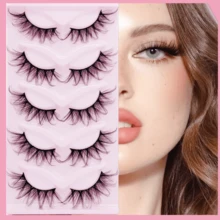 Magiska charmiga lösögonfransar, 5 par, trendig böjd älvögonsmink, förhöj din look, perfekt för vardagsbruk och speciella tillfällen - Svart - Visa 10