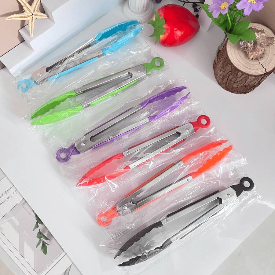 1pc Mini 7-Inch Nylon Heat Resistant Kitchen Food Tongs, Suitable For Cooking, Serving Food, Grilling, BBQ, Salad, Kitchen Gadgets, Baking Tools - Multicolor - View 1