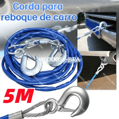 Cabo De Aço Reboque 10mm 5 Metros 7T Moto/carro/caminhonete C/ Gancho