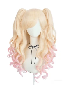 6色洛丽塔甜美另类长卷双马尾假发套装，包含黑红/黑粉/黑金等多种配色，完美适用于主题派对、角色扮演和音乐节，佩戴舒适。 - 彩色 - 查看 12