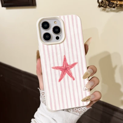 Funda de teléfono de verano a prueba de golpes con diseño de estrella de mar a rayas y TPU compatible con Apple XS XR 11 12 13 14 15 16 13 Pro Max 16 Pro Max 14 Plus 17 17 Pro Max Air, A35 S24 A16 S24 FE S20 S22 Plus S25 Ultra S25 S22 S21 A335G A12 A15 A23 A52 5G Galaxy S21 Galaxy S25 Ultra Galaxy A71 4G Galaxy S21 Plus Galaxy S22 Galaxy A55 Note20 Ultra A16 4G y otros modelos