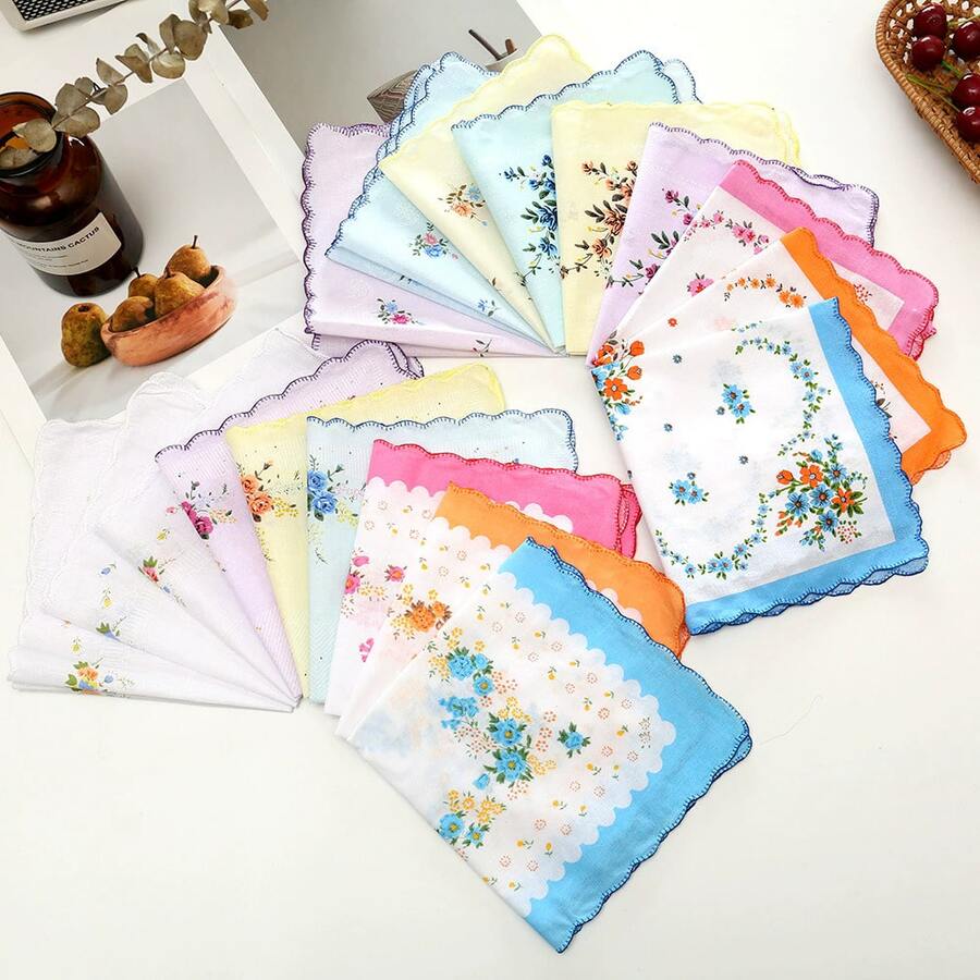 Pañuelo de 11 pulgadas con estilo vintage y patrón floral para mujeres, con bordes festoneados bordados, adecuado para fiestas de té, bodas y otras ocasiones - Multicolor - Ver 1