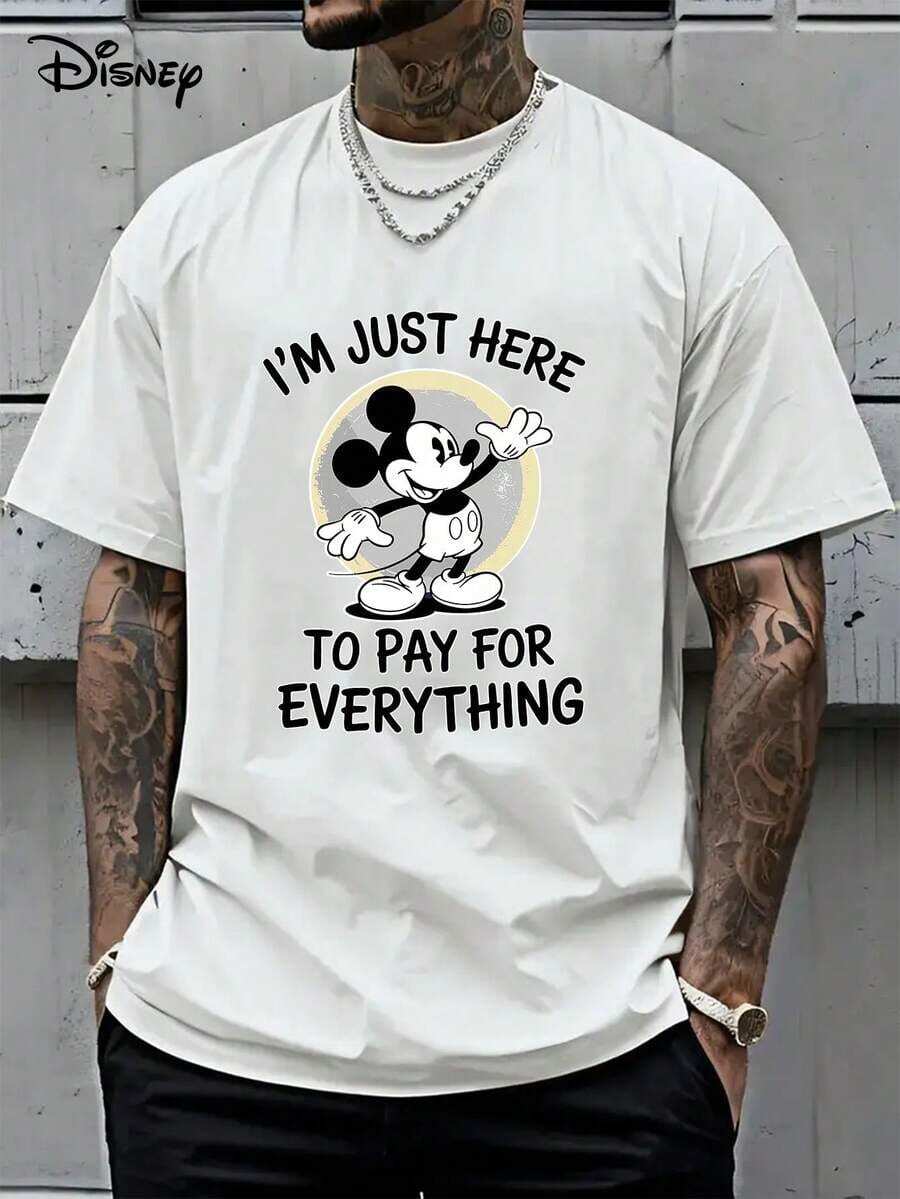 Disney Binks (Double-Sided Printing): Short Sleeved T-Shirt With Mickey Mouse Cartoon Pattern, Fashionable And Loose Short Sleeved Street T-Shirt. Spring And Summer Fashionable Versatile Tops, Holiday Gifts, Vintage Prints. - White - View 1
