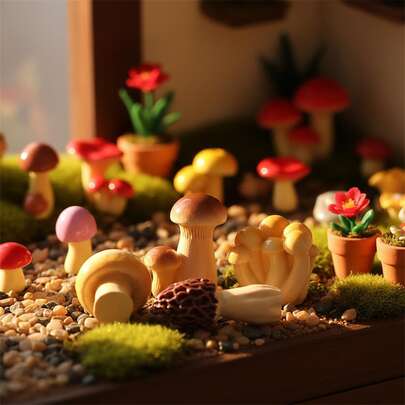 5/10/15pcs Dollhouse Miniature Creative Scene Accessories Micro Mushroom Model Decor, Realistic Plant Model DIY Props