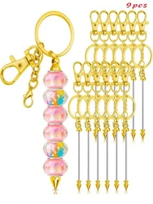 18pcs/Set Blank Beaded Keychain DIY Kit, Metal Beaded Keychain, Silver Bead Keychain Accessories For DIY Crafts, Jewelry Making, Gifts - Keychain - View 16
