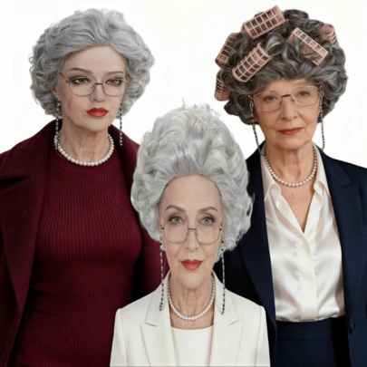 Old Woman Wig And Accessory Set, Grandmother Costume Wig, Grandmother Wig, Halloween Party Wig (Gray), Suitable For School Season, Daily Dress Up, Party Costume Accessories