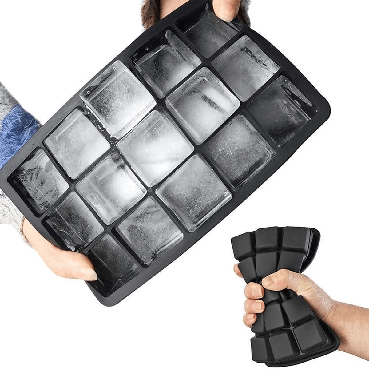1pc Minimalist Black 15-Cavity Silicone Ice Cube Tray, Refrigerator Ice Maker - Multicolor - View 1