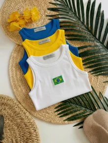 Women's Tank Top Summer 2026 Brazilian Flag Embroidered Ribbed Knit - trắng - View 1