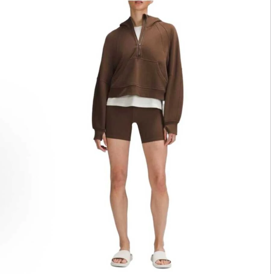 Lululemon Women's Scuba Oversized Half-Zip Short Wear Hoodie | Premium Cotton-Blend Fleece Sweatshirt | Luxury Soft Breathable Pullover | Chic Boxy Fit Short Hooded Jumper | Cozy Athletic Leisure Hoodie With Kangaroo Pocket - 棕色 - 查看 1